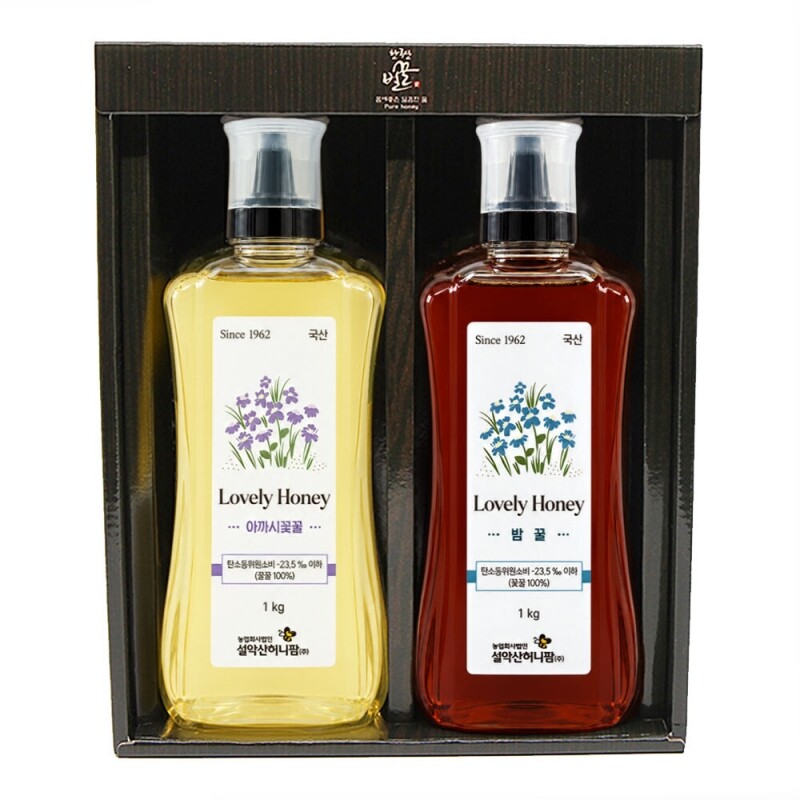 농업회사법인 설악산허니팜(주),설악산허니팜 튜브꿀선물세트(1kg x 2) 아카시아꿀+야생화꿀