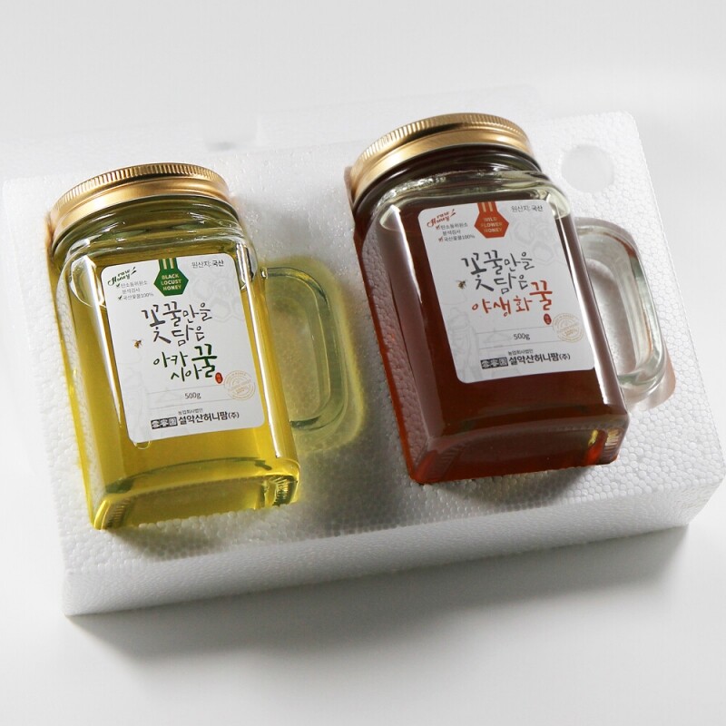 설악산허니팜 머그벌꿀2종세트 (아카시아꿀 500g + 야생화꿀 500g)